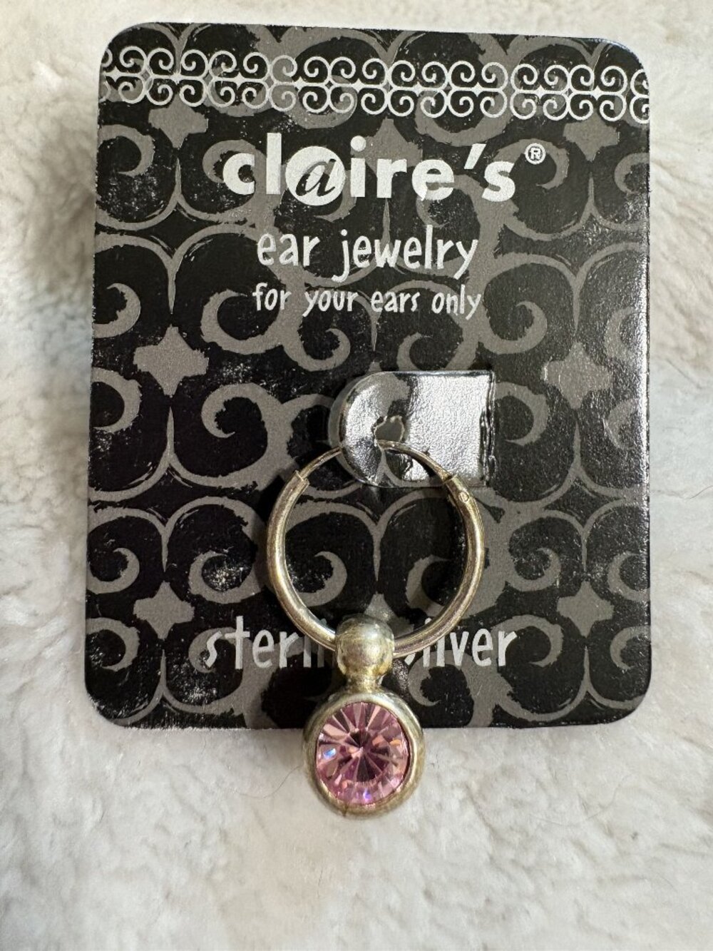 NWT Claire's Sterling Silver Ear Jewelry Cartilage Pink Gemstone Y2K 2000s